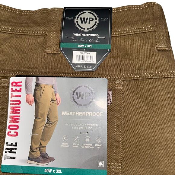 Weatherproof Chino Pants Mens 40x32 Olive The Commuter Stretch Security Pocket - Picture 1 of 16